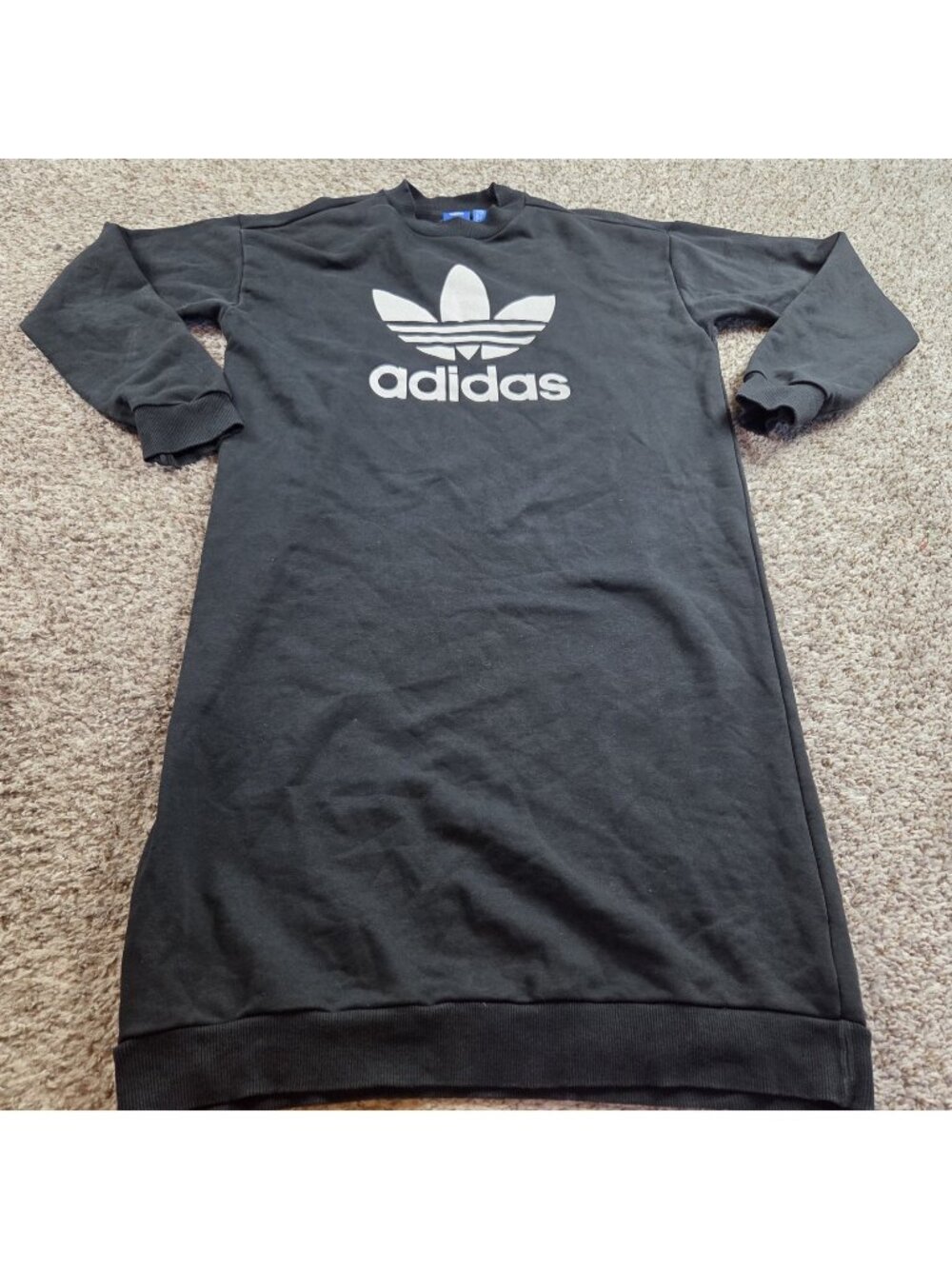 Adidas Sweatshirt Dress Womens Large Black Trefoil Fleece Crew Neck Spellout